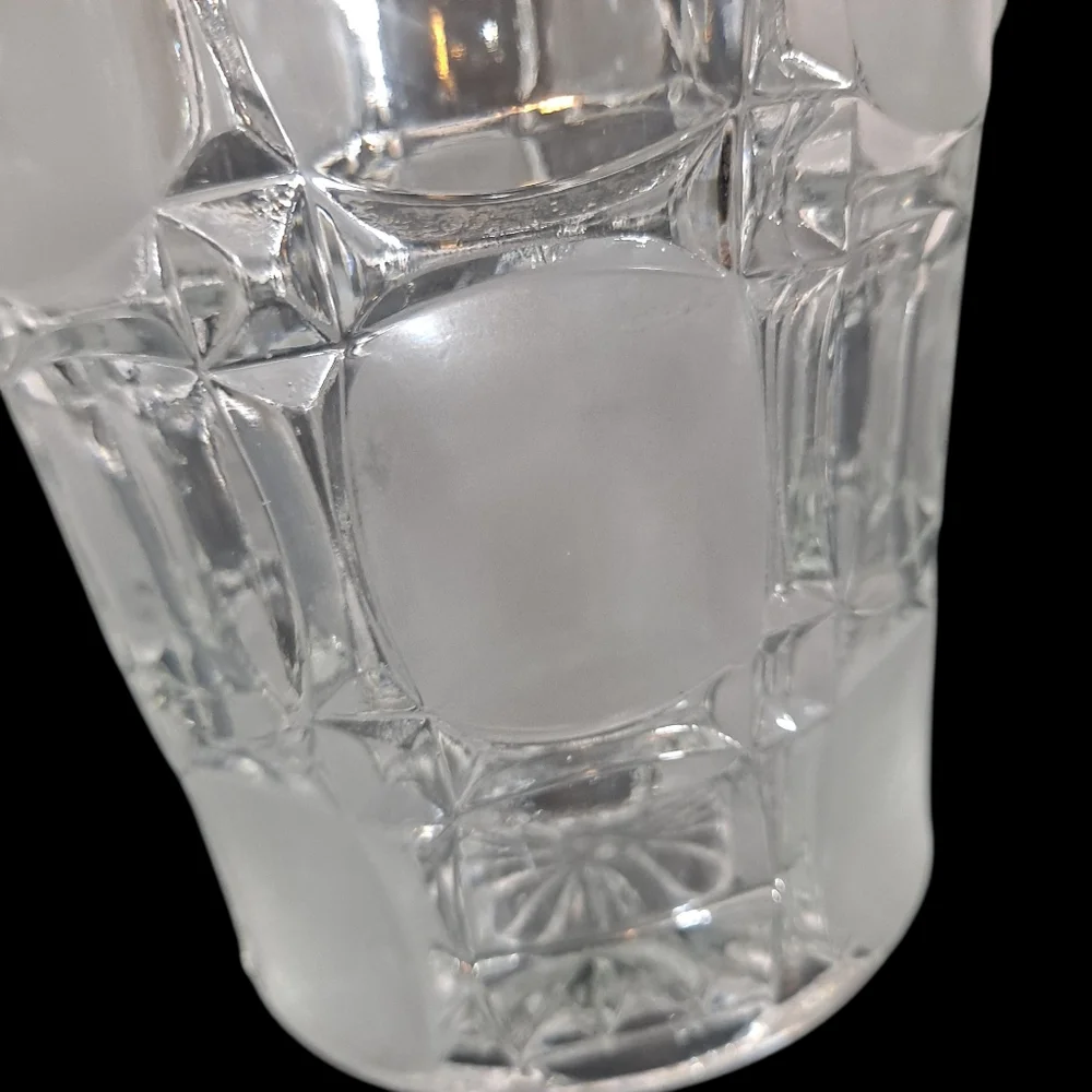 Vintage Bohemian Czech Crystal Ice Bucket With Handles Clear Glass Frosted